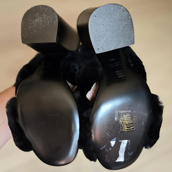 NWOT Alumnae Made in Italy rabbit fur x slide heel slippers - Picture 6 of 7